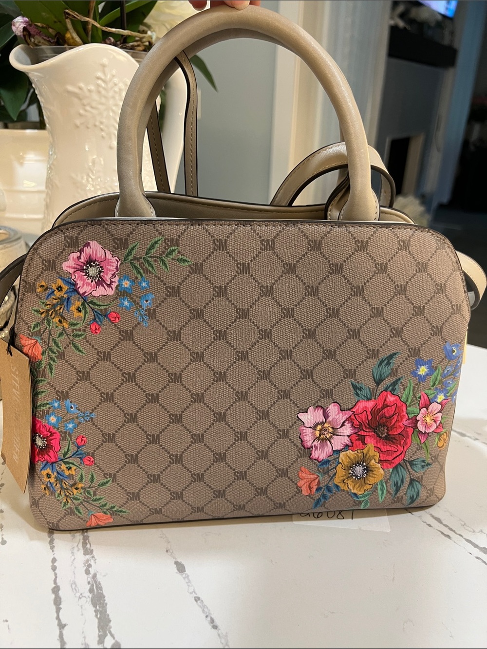 Steve Madden Beige Floral-Embroidered Dome Satchel - Picture 9 of 16